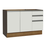 Bajo Mesada Cocina 120 cm x 60 cm, 3 Cajones 2 Puertas Glamy Marrón/Blanco
