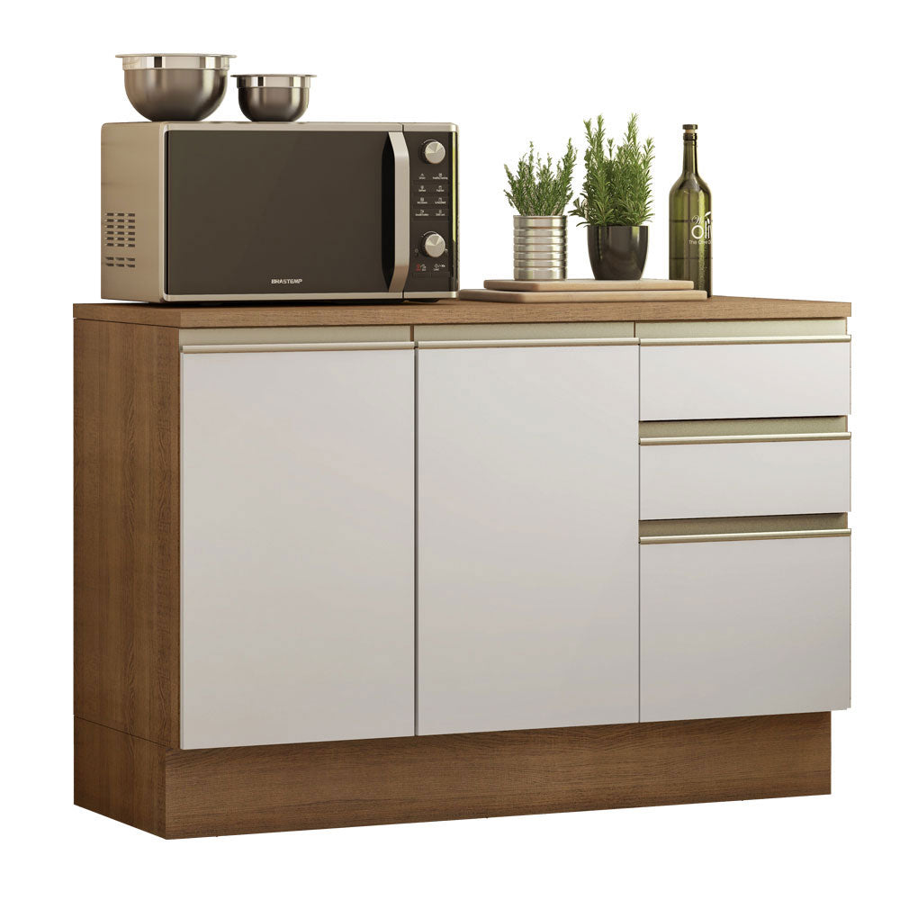 Bajo Mesada Cocina 120 x 60 cm 2 Puertas e 3 Cajones (Con Mesada) Marrón/Blanco Glamy Madesa