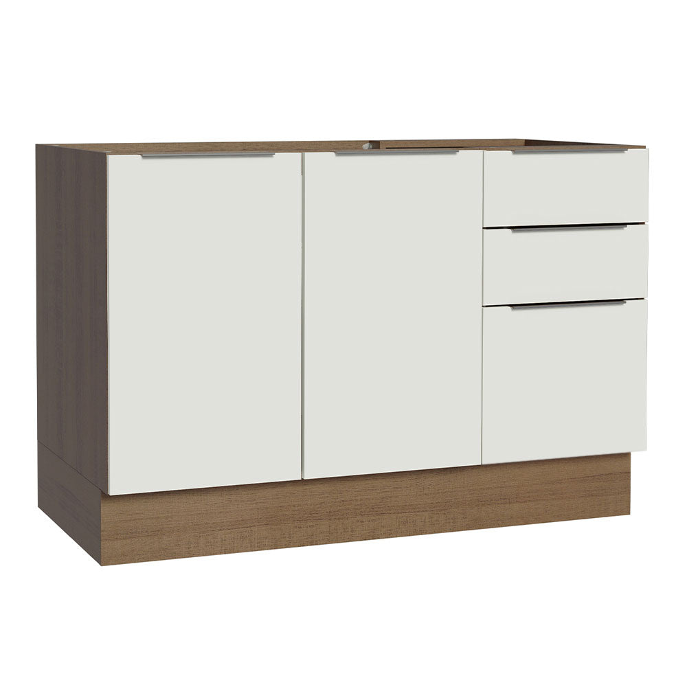 Bajo Mesada Cocina 120 x 60 cm 2 Puertas e 3 Cajones (Sin Mesada) Marrón/Blanco Stella Madesa