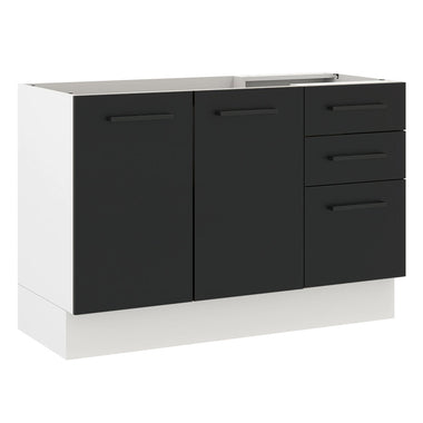 Bajo Mesada 120 cm 2 Puertas 3 Cajones Sin Mesada Blanco/Negro Agata Madesa