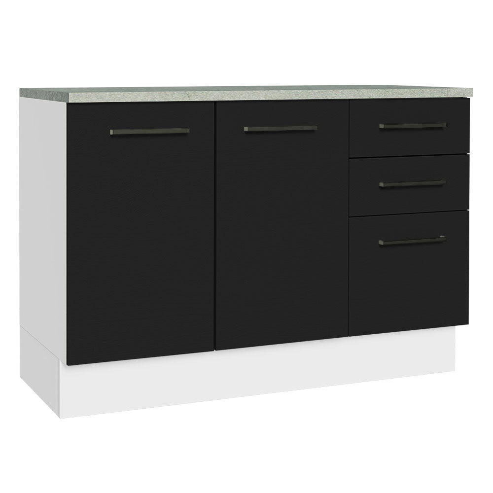 Bajo Mesada Cocina 120 x 60 cm 2 Puertas e 3 Cajones (Con Mesada) Blanco/Negro Agata Madesa
