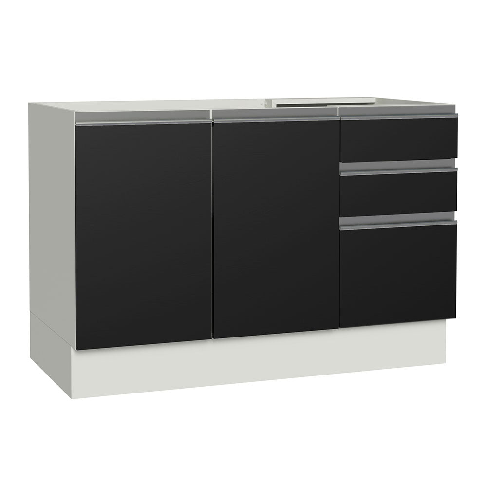 Bajo Mesada Cocina 120 x 60 cm 2 Puertas e 3 Cajones (Sin Mesada) Blanco/Negro Glamy Madesa