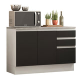 Bajo Mesada Cocina 120 x 60 cm 2 Puertas e 3 Cajones (Con Mesada) Blanco/Negro Glamy Madesa