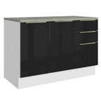 Bajo Mesada 120 x 60 cm 2 Puertas 3 Cajones Blanco/Negro Lux Madesa