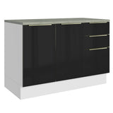Bajo Mesada para Bacha 120 cm 2 Puertas 3 Cajones (Con Mesada) Lux Blanco/Negro