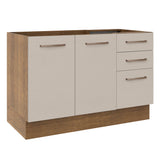 Bajo Mesada Cocina 120 cm x 60 cm, 3 Cajones 2 Puertas Agata Marrón/Crema