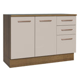 Bajo Mesada Cocina 120 cm x 60 cm, 3 Cajones 2 Puertas Agata Marrón/Crema