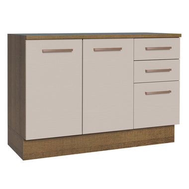 Bajo Mesada 120 cm 2 Puertas 3 Cajones Marrón/Crema Agata Madesa