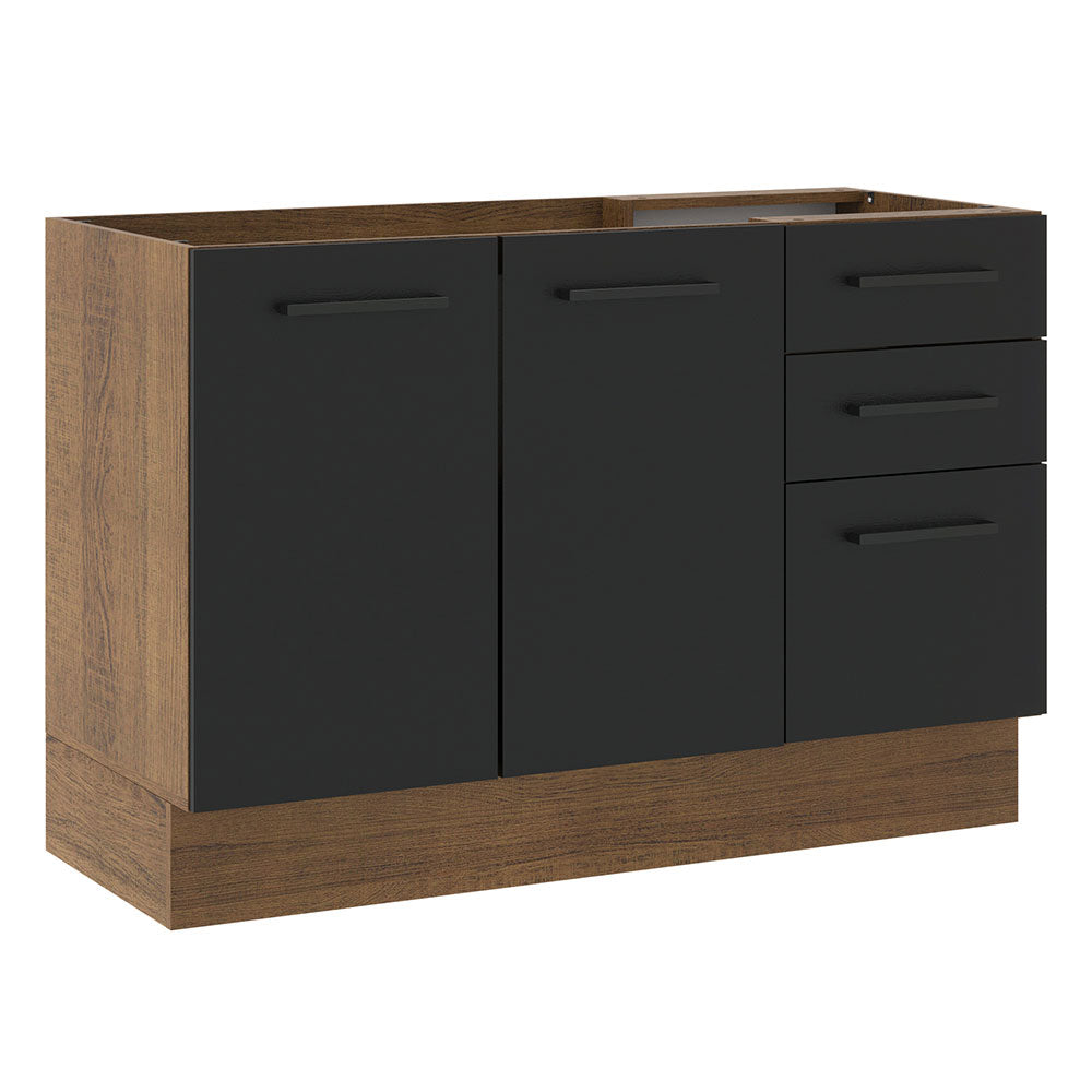 Bajo Mesada Cocina 120 x 60 cm 2 Puertas e 3 Cajones (Sin Mesada) Marrón/Negro Agata Madesa