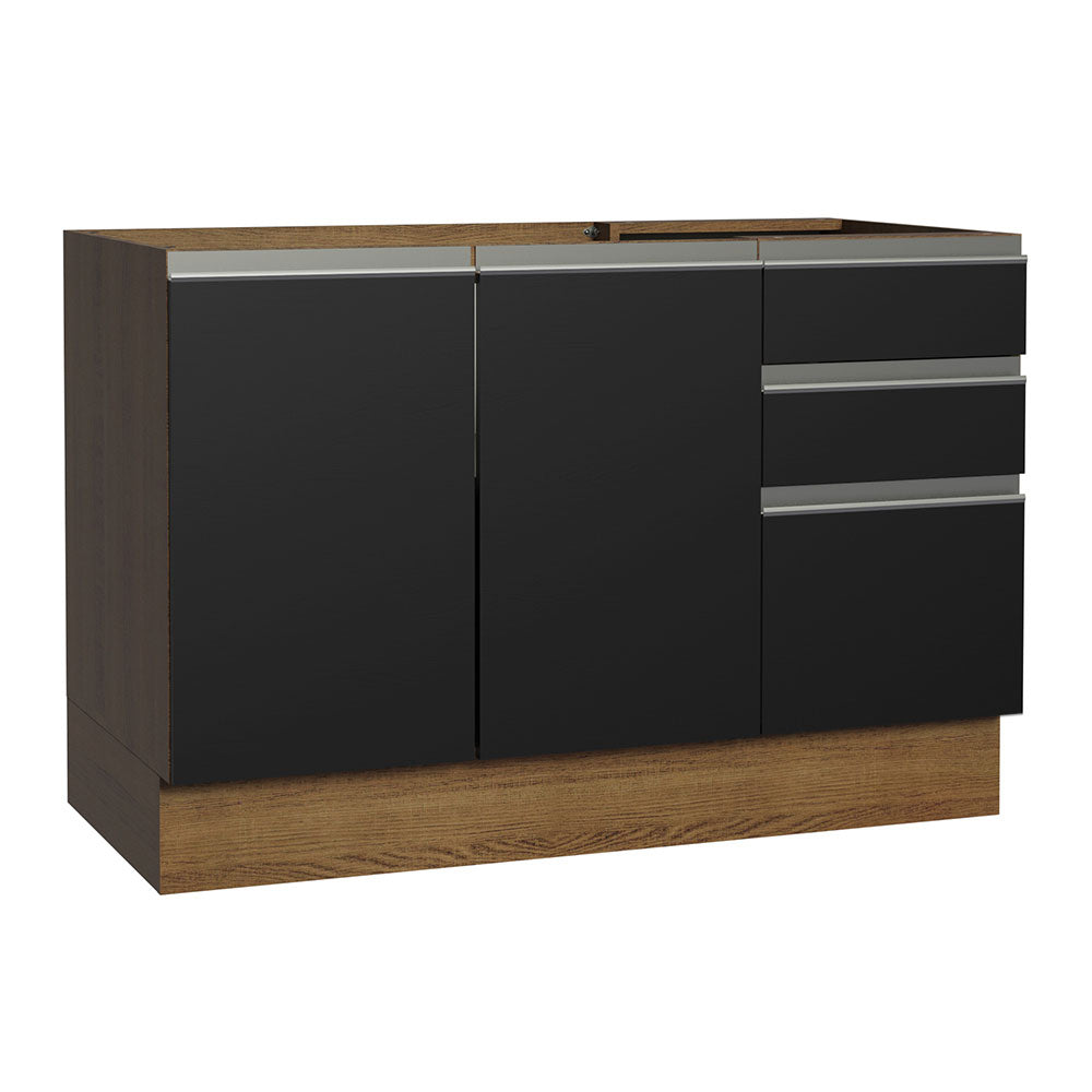 Bajo Mesada Cocina 120 x 60 cm 2 Puertas e 3 Cajones (Sin Mesada) Marrón/Negro Glamy Madesa