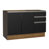Bajo Mesada Cocina 120 x 60 cm 2 Puertas e 3 Cajones (Sin Mesada) Marrón/Negro Glamy Madesa