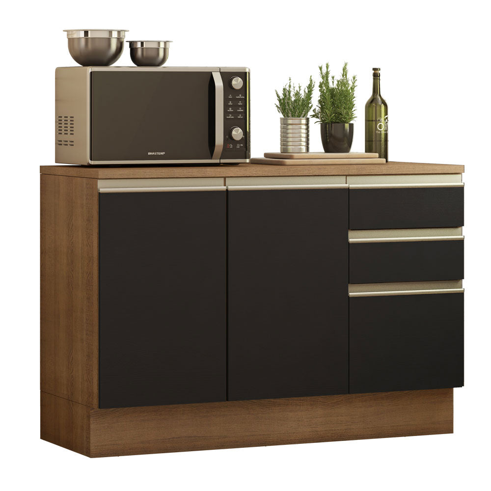 Bajo Mesada Cocina 120 x 60 cm 2 Puertas e 3 Cajones (Con Mesada) Marrón/Negro Glamy Madesa