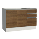 Bajo Mesada Cocina 120 cm x 60 cm, 3 Cajones 2 Puertas Glamy Blanco/Marrón