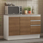 Bajo Mesada 120 x 60 cm 2 Puertas 3 Cajones (Con Mesada) e Blanco/Marrón Glamy Madesa