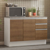 Bajo Mesada Cocina 120 x 60 cm 2 Puertas e 3 Cajones (Con Mesada) Blanco/Marrón Glamy Madesa