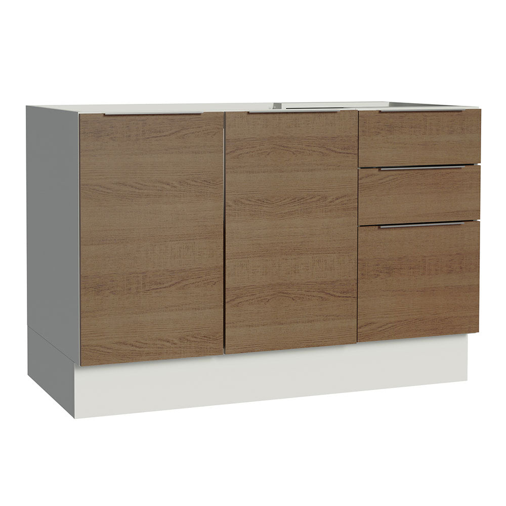 Bajo Mesada Cocina 120 x 60 cm 2 Puertas e 3 Cajones (Sin Mesada) Blanco/Marrón Stella Madesa