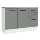 Bajo Mesada Cocina 120 cm x 60 cm, 3 Cajones 2 Puertas Agata Blanco/Gris