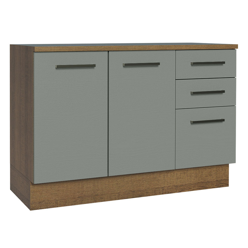 Bajo Mesada Cocina 120 cm x 60 cm, 3 Cajones 2 Puertas con Mesada Agata Marrón/Gris