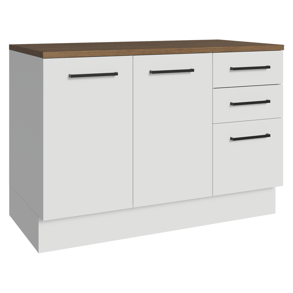 Bajo Mesada 120 x 60 cm 2 Puertas 3 Cajones Blanco/Marrón Agata Madesa