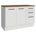 Bajo Mesada 120 x 60 cm 2 Puertas 3 Cajones Blanco/Marrón Agata Madesa