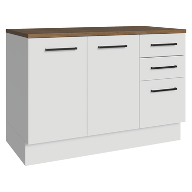 Bajo Mesada 120 x 60 cm 2 Puertas 3 Cajones Blanco/Marrón Agata Madesa