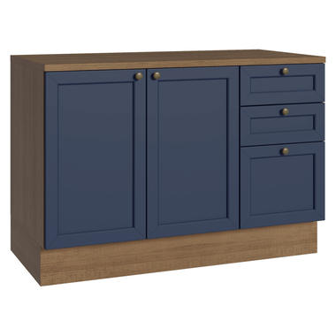 Bajo Mesada 120 cm 2 Puertas 3 Cajones Marrón/Azul Vik Madesa