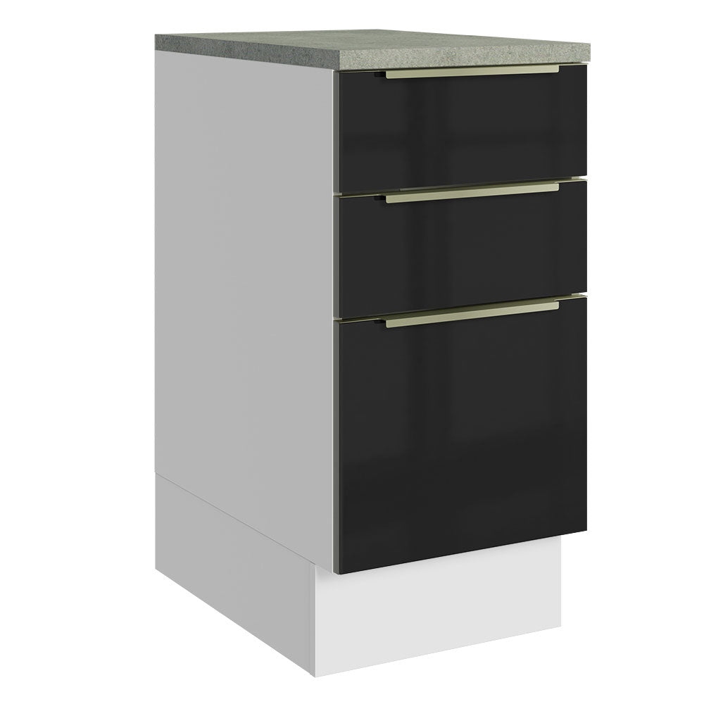 Bajo Mesada Cocina 40 x 60 cm 3 Cajones (Con Mesada) Blanco/Negro Lux Madesa