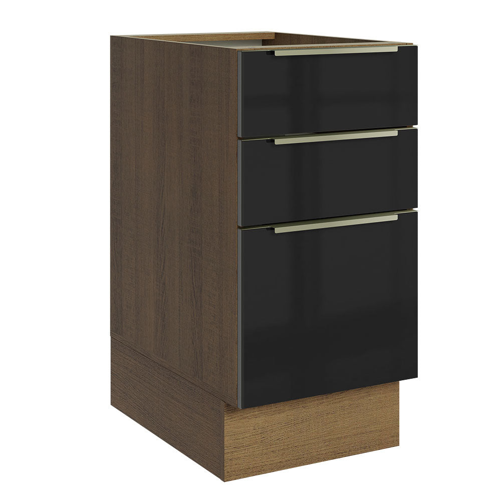 Bajo Mesada 40 cm  x 60 cm, 3 Cajones Lux Marrón/Negro