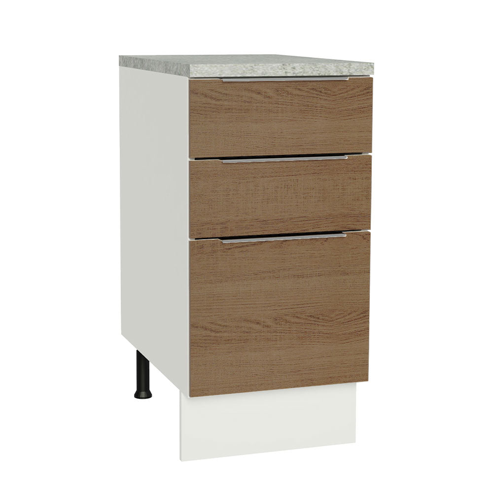 Bajo Mesada Cocina 40 x 60 cm 3 Cajones (Con Mesada) Blanco/Marrón Stella Madesa