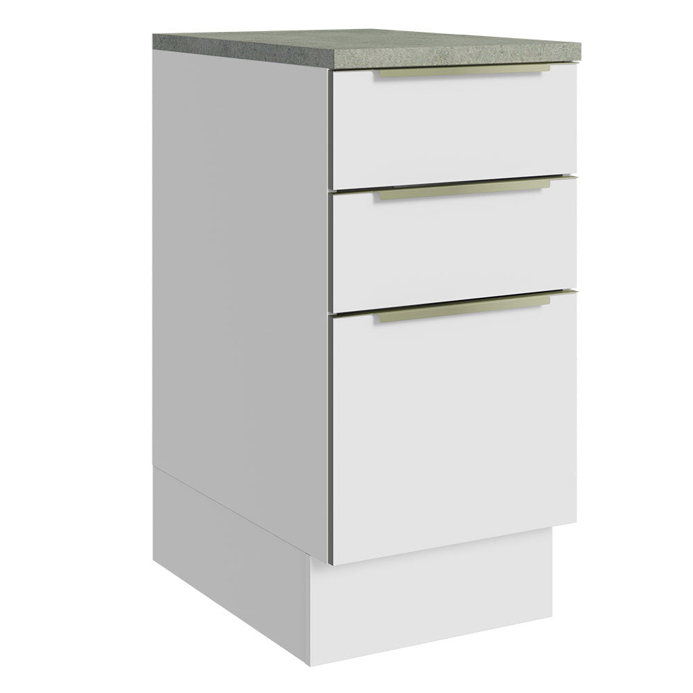 Bajo Mesada Cocina 40 x 60 cm 3 Cajones (Con Mesada) Blanco/Blanco Aterciopelado Lux Madesa