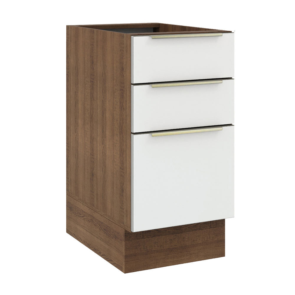 Bajo Mesada Cocina 40 x 60 cm 3 Cajones (Sin Mesada) Marrón/Blanco Aterciopelado Lux Madesa