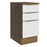 Bajo Mesada Cocina 40 x 60 cm 3 Cajones (Con Mesada) Marrón/Blanco Aterciopelado Lux Madesa