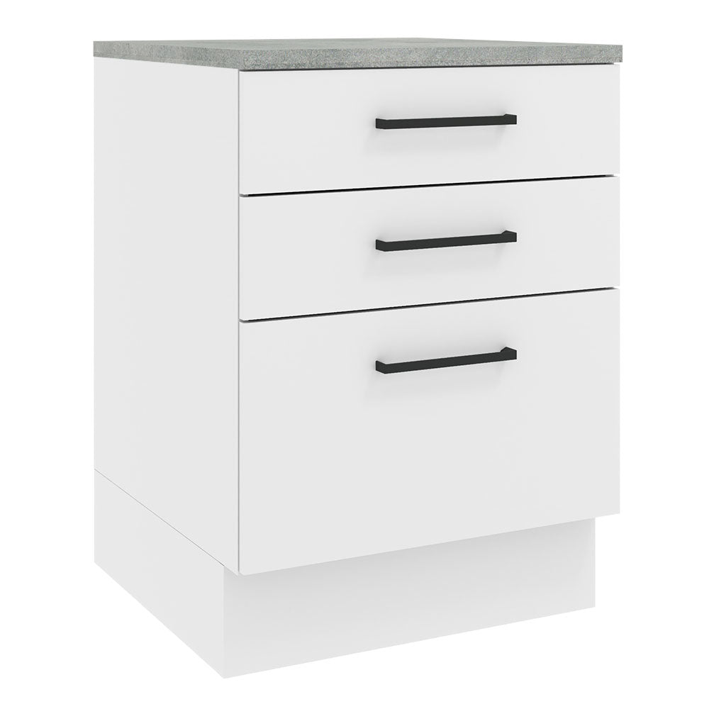 Bajo Mesada Cocina 60 x 60 cm 3 Cajones (Con Mesada) Blanco Agata Madesa