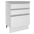 Bajo Mesada 60 x 60 cm 3 Cajones (Con Mesada) Blanco Glamy Madesa