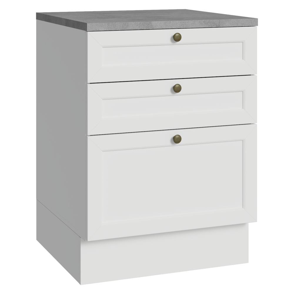 Bajo Mesada de Cocina 60 x 60 cm 3 Cajones (con Mesada) Blanco Vik Madesa