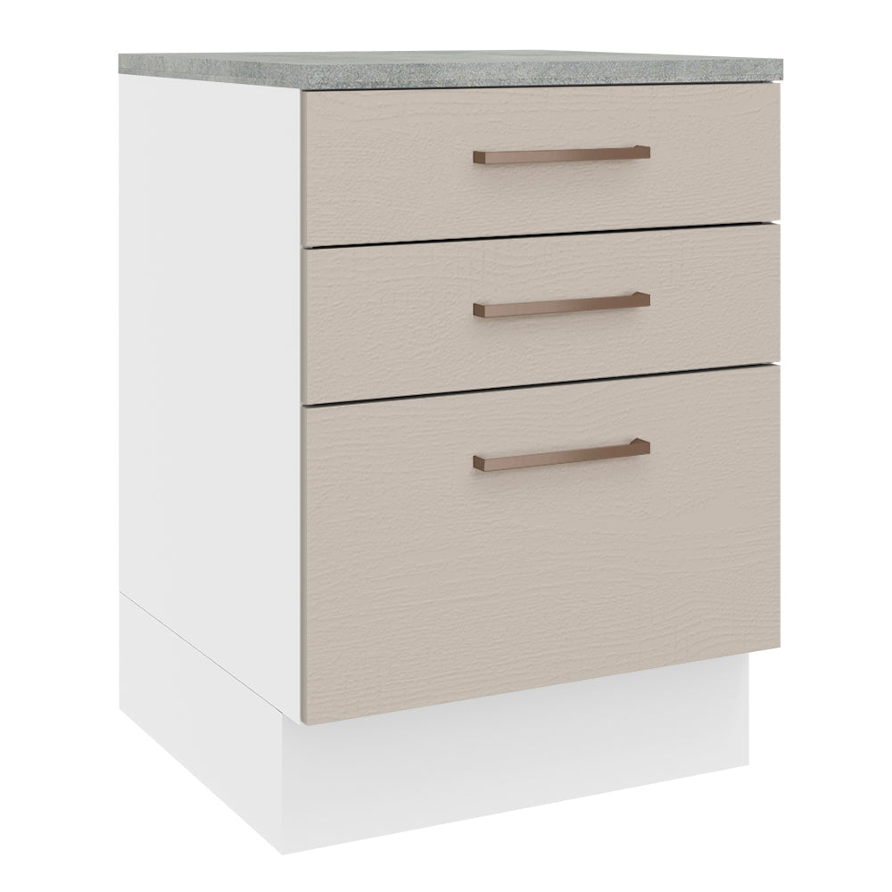Bajo Mesada 60 x 60 cm 3 Cajones (Con Mesada) Blanco/Crema Agata Madesa
