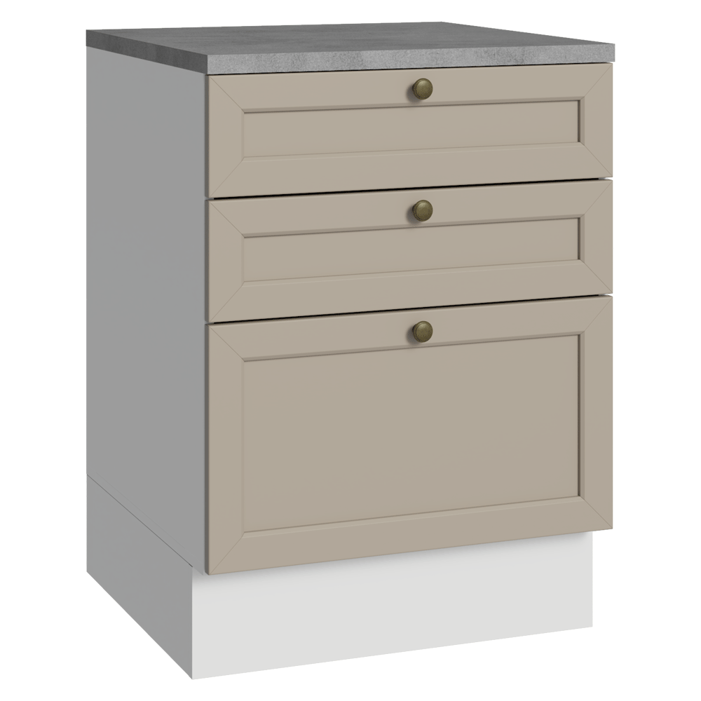 Bajo Mesada 60 x 60 cm 3 Cajones (Con Mesada) Blanco/Crema Vik Madesa