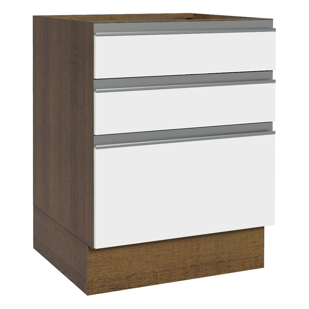 Bajo Mesada Cocina 60 x 60 cm 3 Cajones (Sin Mesada) Marrón/Blanco Glamy Madesa