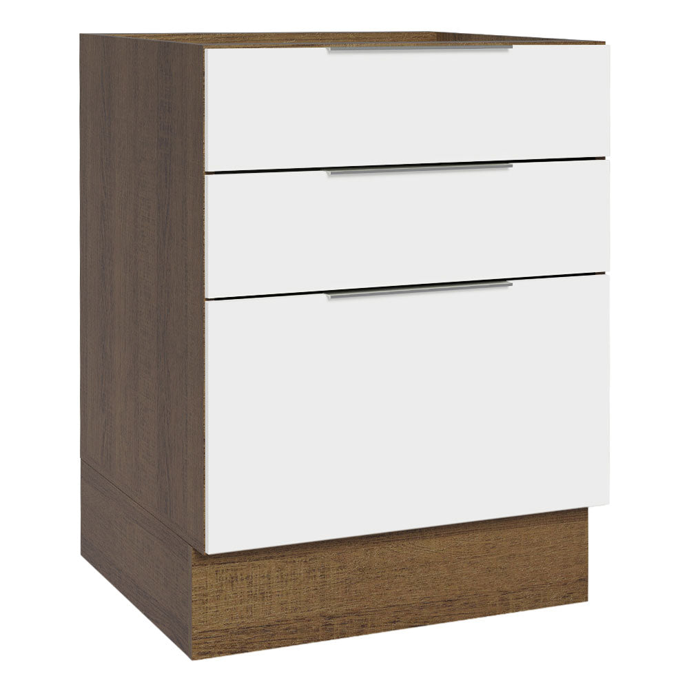 Bajo Mesada Cocina 60 x 60 cm 3 Cajones (Sin Mesada) Marrón/Blanco Stella Madesa