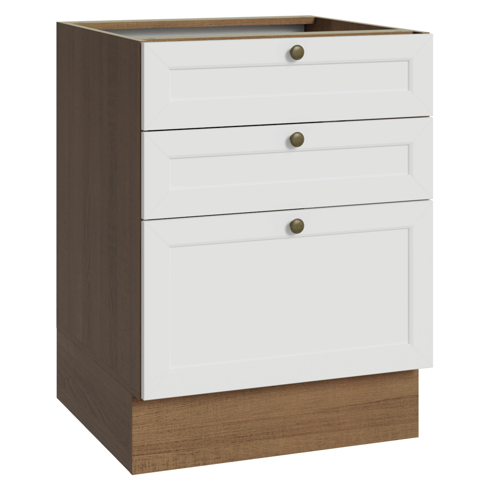 Bajo Mesada de Cocina 60 x 60 cm 3 Cajones (Sin Mesada) Marrón/Blanco Vik Madesa