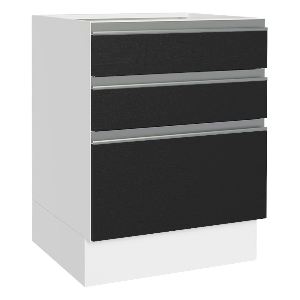Bajo Mesada Cocina 60 x 60 cm 3 Cajones (Sin Mesada) Blanco/Negro Glamy Madesa