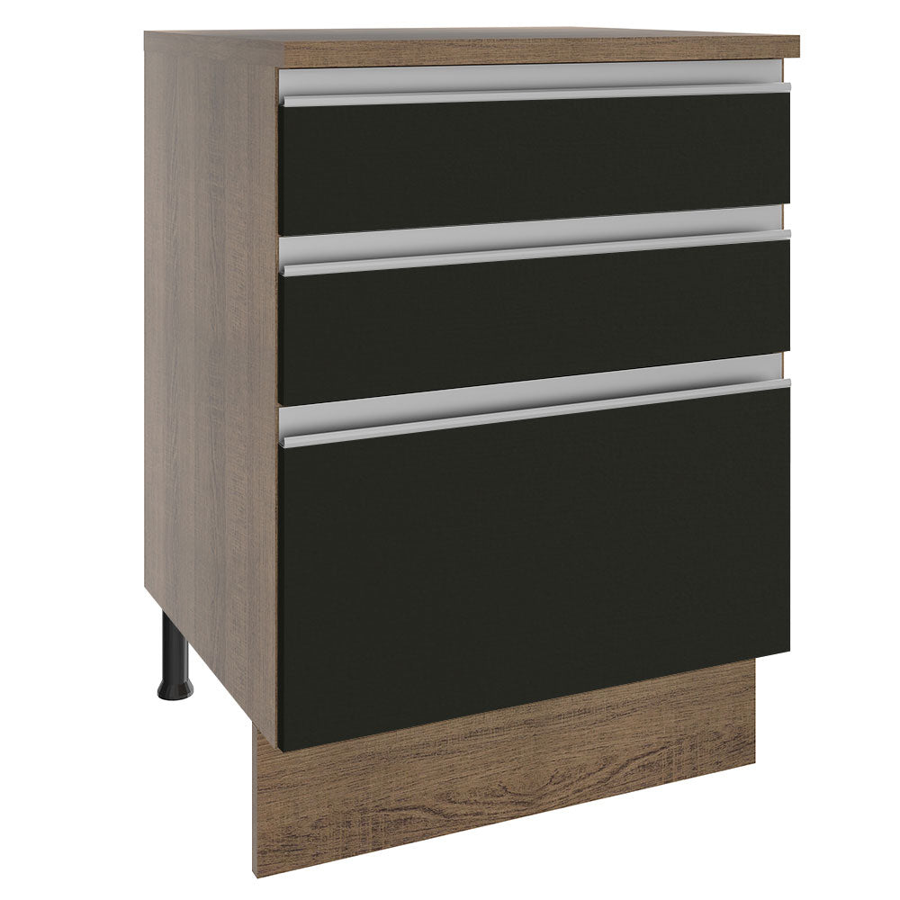 Bajo Mesada Madesa Glamy 60 x 60 cm 3 Cajones (Con Mesada) Marrón/Negro