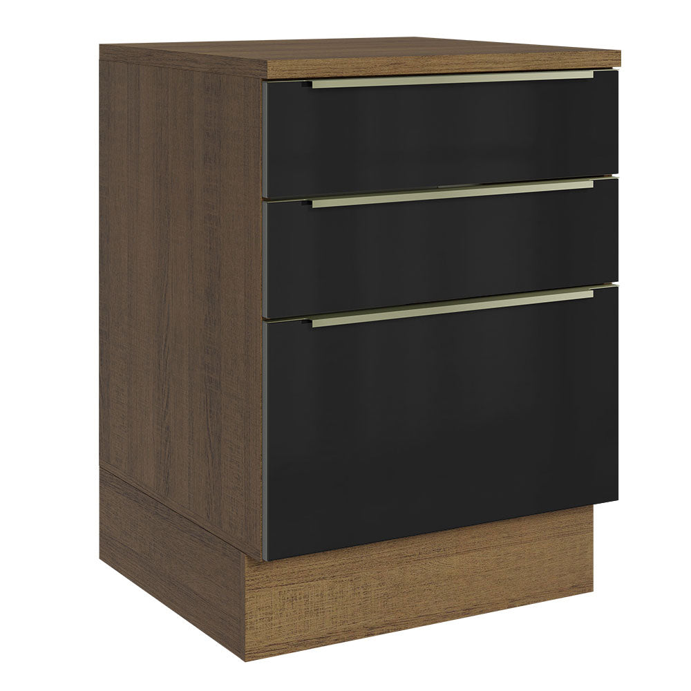 Bajo Mesada 60 cm x 60 cm, 3 Cajones Lux Marrón/Negro