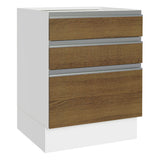 Bajo Mesada Cocina 60 x 60 cm 3 Cajones (Sin Mesada) Blanco/Marrón Glamy Madesa
