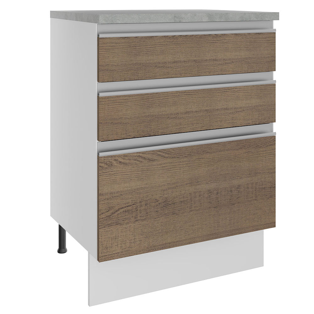 Bajo Mesada Madesa Glamy 60 x 60 cm 3 Cajones (Con Mesada) Blanco/Marrón