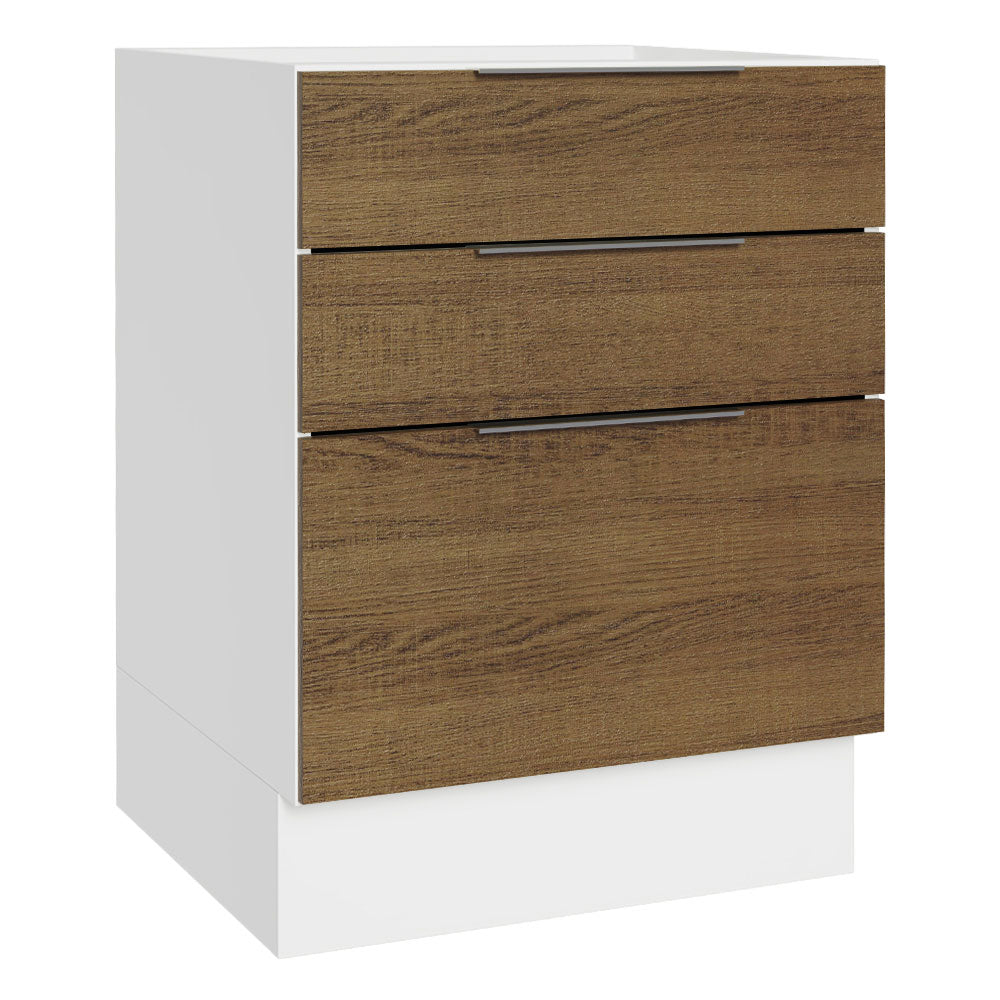 Bajo Mesada Cocina 60 x 60 cm 3 Cajones (Sin Mesada) Blanco/Marrón Stella Madesa