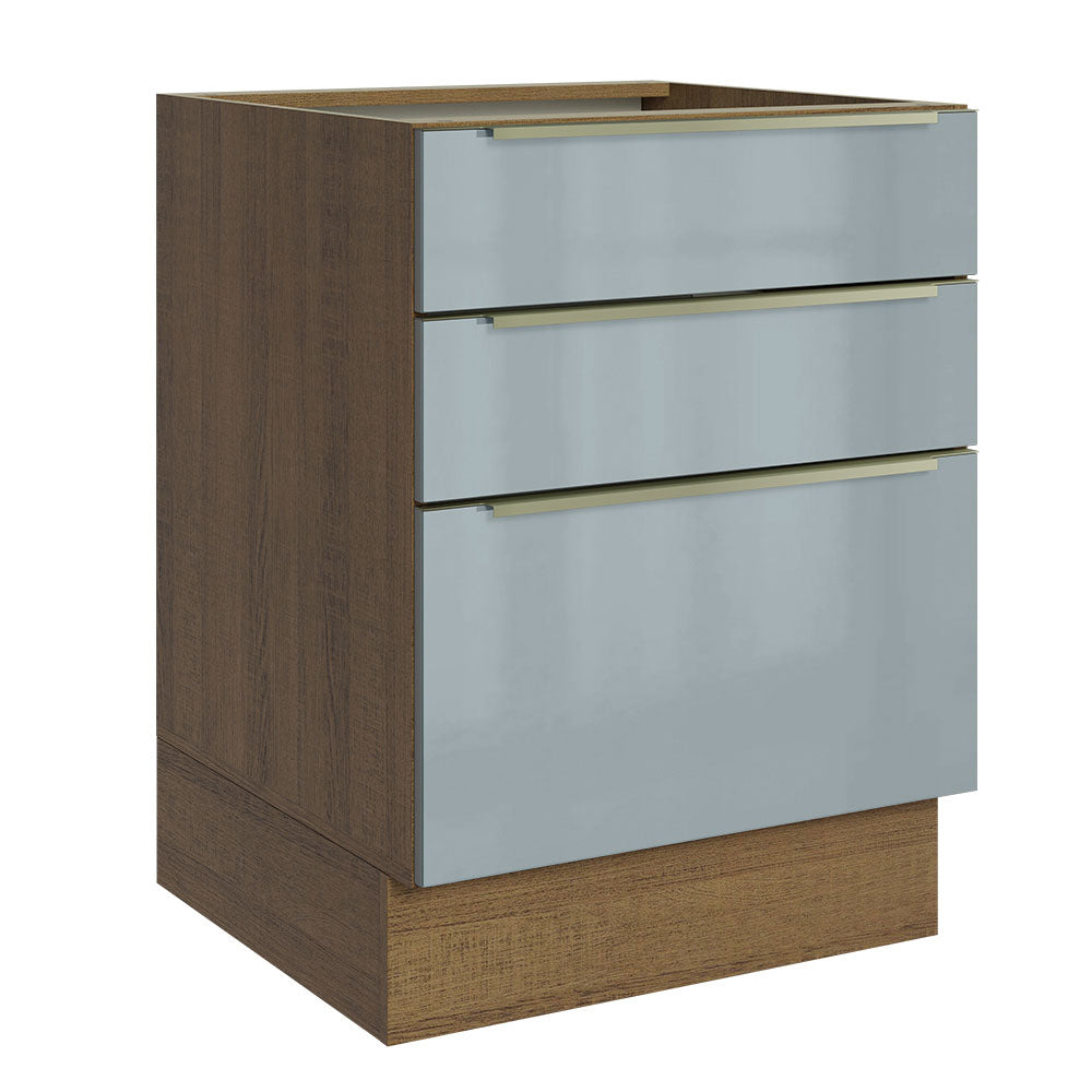 Bajo Mesada 60 cm  x 60 cm, 3 Cajones Lux Marrón/Gris