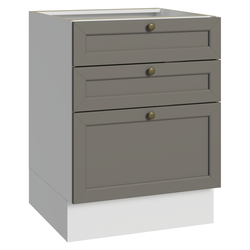 Bajo Mesada de Cocina 60 x 60 cm 3 Cajones (Sin Mesada) Blanco/Gris Vik Madesa
