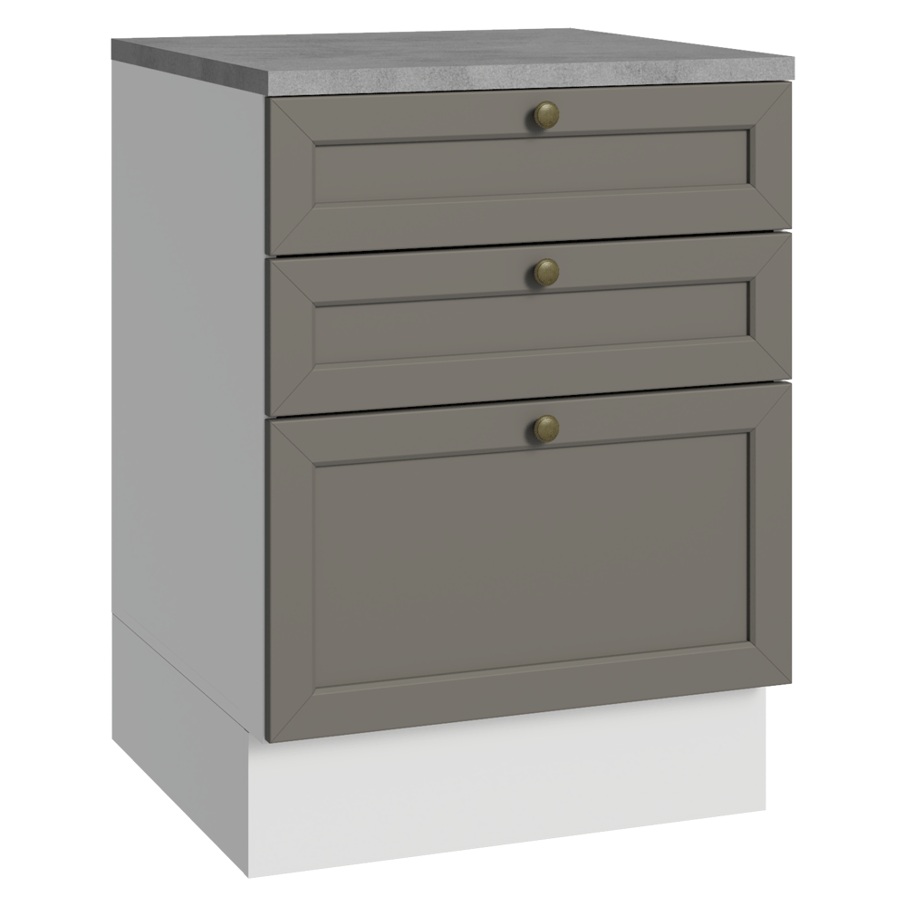 Bajo Mesada de Cocina 60 x 60 cm 3 Cajones (con Mesada) Blanco/Gris Vik Madesa