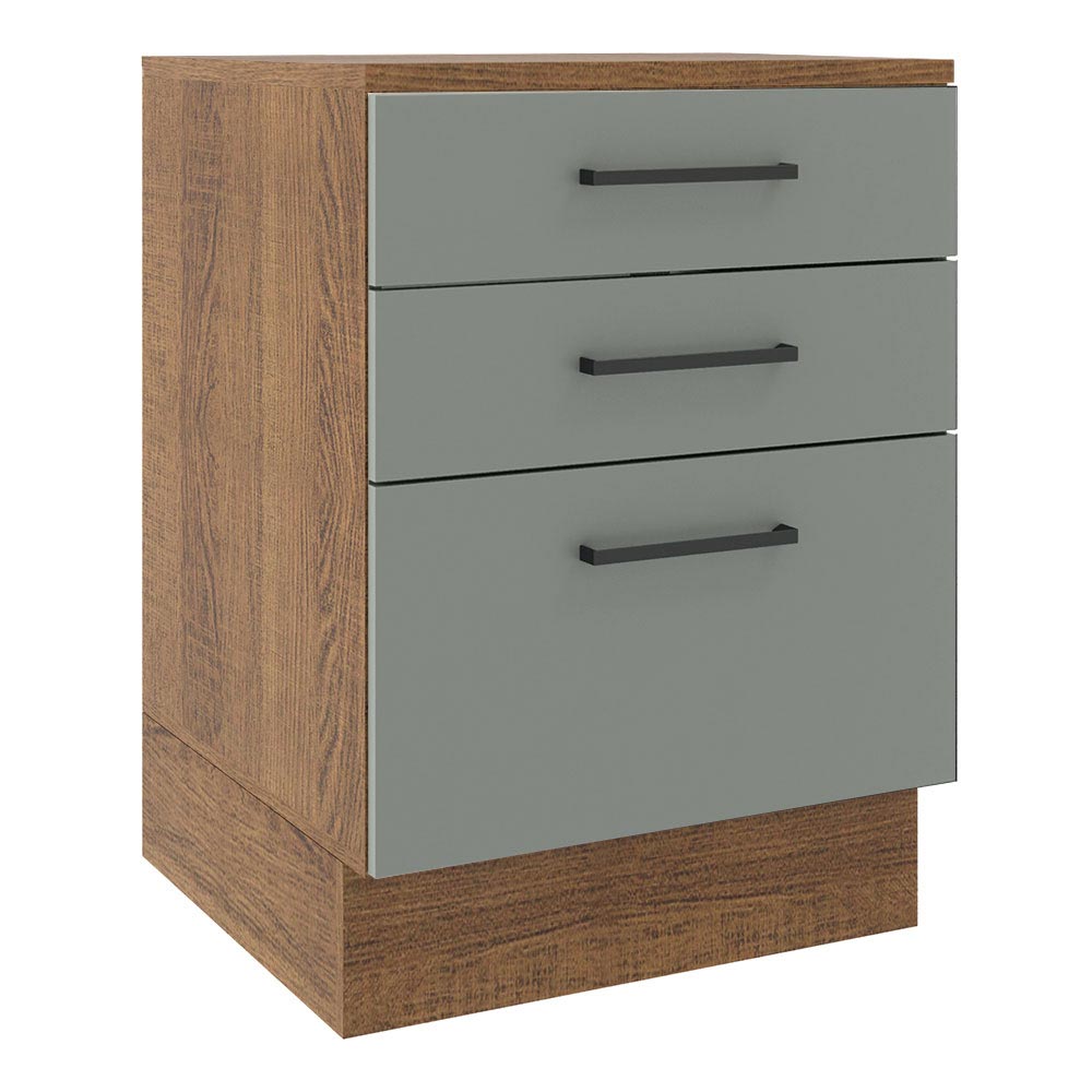 Bajo Mesada Cocina 60 x 60 cm 3 Cajones (Con Mesada) Marrón/Gris Agata Madesa